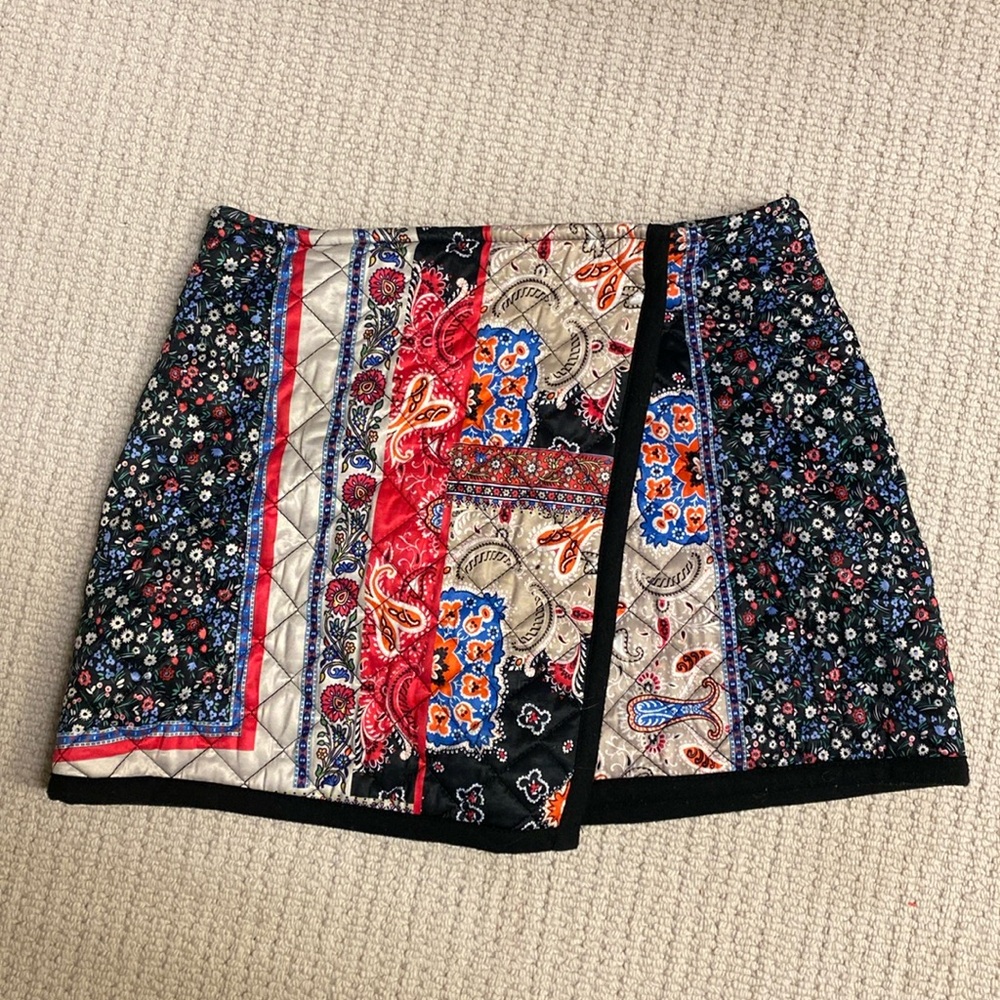 Zara Quilted Patchwork Faux Wrap Mini Shirt